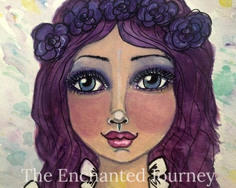 Goddess, Fairy, Angel, Woman, purple hair and roses in hair, FREE SHIPPING