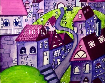 Houses, Village, Purples, Green, Castle, Road, FREE SHIPPING