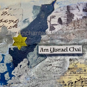 Israel, Am Yisrael Chai 5x7 abstract painting 100% goes to support Israel, FREE S&H