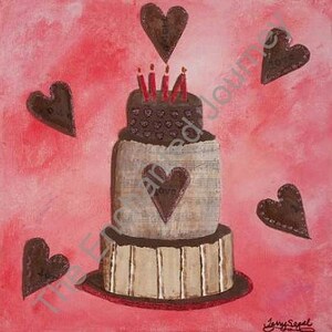 Candle Cake Mixed Media Pink with chocolate hearts, S&H INCLUDED image 1