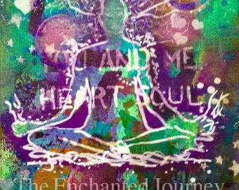 Yoga, seated pose, Namaste, You and Me, Heart and Soul, mixed media