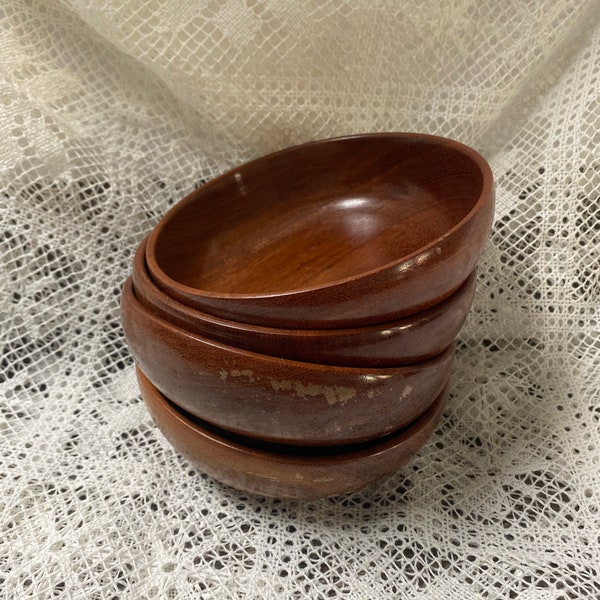 Hand turned Hard Wood bowls for nuts, berries, olives. Bohemian Kitchen Set of 4