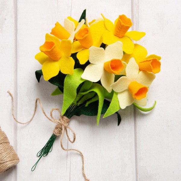 DIY Felt Daffodils. Spring Flowers Gift. Bunch Of Flowers Felt Kit. Pattern & Kit By Wool Couture