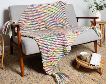 Ellie Easy Rainbow Blanket Knitting Kit. Huge Winter Wrap Throw Knit Kit. Rainbow Merino Yarn. Kit By Wool Couture Company