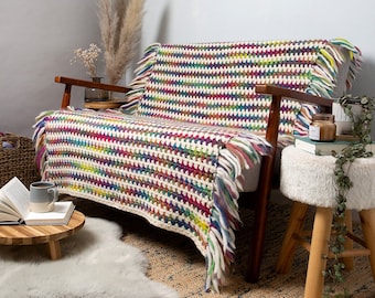 Ellie Easy Rainbow Blanket Crochet Kit. Huge Winter Throw Crochet Kit. Rainbow Merino Yarn. Kit By Wool Couture Company