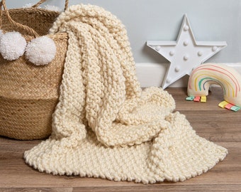 Baby Blanket Knitting Kit. Louis Baby Blanket. Chunky Throw Knit Kit. Beginners knitting pattern by Wool Couture. Learn to knit.