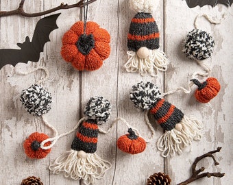 Halloween Decorations Garland Knitting Kit | Easy Knit Pattern | Aran Yarn Baubles Pumpkin & Gonk