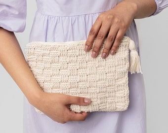 Basketweave Clutch Bag Crochet Kit | Easy Crochet Kit | DIY Cotton Bag Pattern By Wool Couture