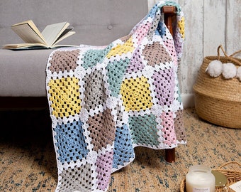 Granny Square Blanket Crochet Kit | Easy Cotton Patchwork Throw Pattern By Wool Couture