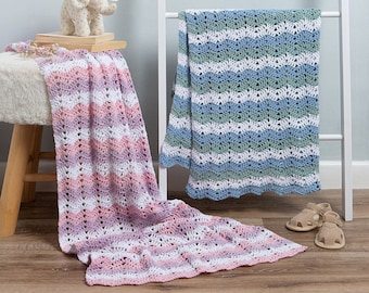 Wavy Cotton Crochet Baby Blanket | Easy Striped Cotton Blanket Pattern By Wool Couture