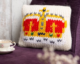 Coronation Crown Cushion Knitting Kit | King Charles III | Easy Knitted Pillow British Pattern By Wool Couture
