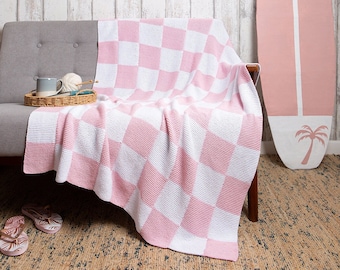 Gingham Blanket Knitting Kit | Beginner Checkered Cotton Throw Pattern By Wool Couture | Learn To Knit