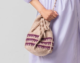Indie Bucket Bag Crochet Kit | Intermediate Aran Crochet Bag | Striped Bucket Bag Crochet Pattern By Wool Couture