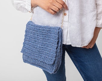 Herringbone Shoulder Bag Crochet Kit | Easy Crochet Aran Bag | Gold Chain Crochet Bag Pattern By Wool Couture