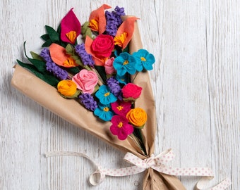 DIY Felt Flowers Kit. Mother’s Day Bouquet. Bunch of Felt Flowers. Pattern & Felt Kit By Wool Couture