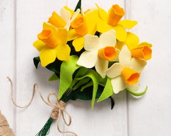 DIY Felt Daffodils. Spring Flowers Gift. Bunch Of Flowers Felt Kit. Pattern & Kit By Wool Couture