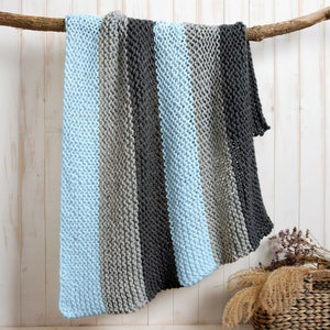 Stripy Blanket Beginners Knitting Kit | Blue Breeze | Easy Beginners Blanket | Blanket Pattern By Wool Couture