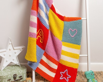 Peuter Bright Patchwork Merino Deken Breipakket | Eenvoudig breipakket | Kinderkamer speelkamer erfstuk deken | Wol Couture