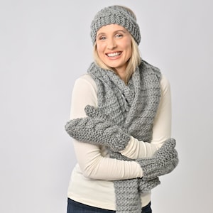 Easy Scarf Mittens Headband Knitting Kit | Easy Scarf Headband Set Knit DIY | Saturday Winter Bundle Pattern By Wool Couture.