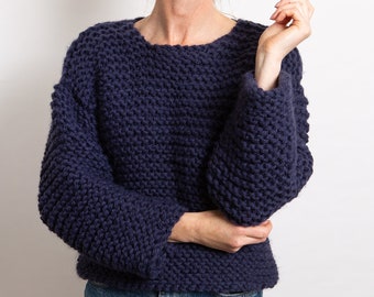 Eenvoudig trui breipakket | Eenvoudig trui-gebreid patroon van Wool Couture | Eenvoudige dikke trui DIY