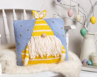 Easter Gonk Cushion Cover Knitting Kit | Intermediate Spring Gnome Merino Knit Pattern By Wool Couture