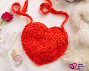 Heart Bag Crochet Kit | Easy Bag Crochet Pattern | Heart Research Charity Kit By Wool Couture