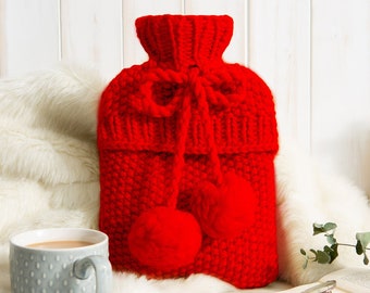 Hot Water Bottle Cover Knitting Kit Red. Intermediate Knitting Kit. Made by Wool Couture.