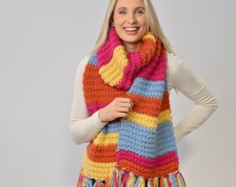 Beginners Scarf Knitting Kit | Starter Beginners Knitting Kit Bright Rainbow | Scarf Pattern By Wool Couture