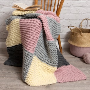 Beginners Chequered Blanket Knitting Kit | Easy Beginners Blanket | Blanket Pattern By Wool Couture