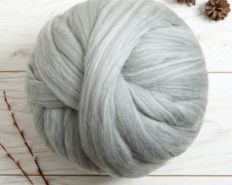Grey Giant Yarn. Arm Knitting Merino Wool. Roving for Spinning, Felting and Fibre Art.  Extreme Yarn for Knitting by Wool Couture