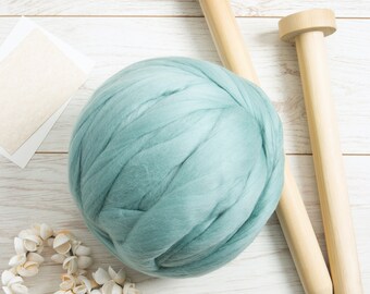 Teal Giant Yarn. Arm Knitting Merino Wool. Roving for Spinning, felting, Weaving and Fibre Art.  Extreme Yarn for Knitting by Wool Couture