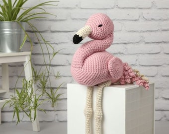 April the Giant Flamingo crochet Kit. Oversized amigurumi flamingo. Crochet pattern. Animal crochet kit. Easy crochet kit. Baby shower gift.