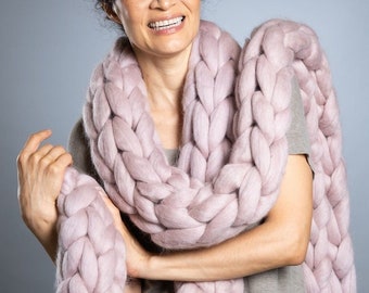 Arm Knitting Scarf Easy Kit. Chunky Merino Wool Knit Scarf. Beginners Scarf Knitting Pattern By Wool Couture.