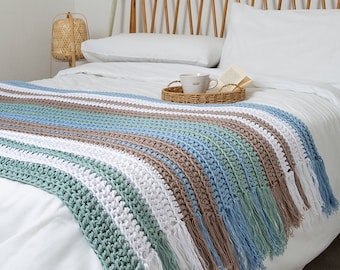 Beachdream Blanket Crochet Kit | Easy Throw Crochet Pattern | Striped Blanket Kit By Wool Couture