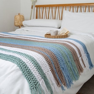 Beachdream Blanket Crochet Kit | Easy Throw Crochet Pattern | Striped Blanket Kit By Wool Couture