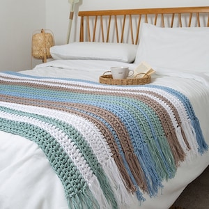 Zestaw do szydełkowania koca Beachdream | Łatwy wzór na szydełkowanie koca | Zestaw do robienia koca w paski firmy Wool Couture