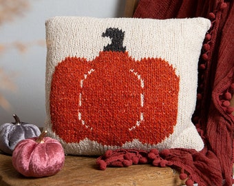 Pumpkin Cushion Cover Knitting Kit | Autumn Halloween Interiors Homeware | Easy Knitting Pattern By Wool Couture