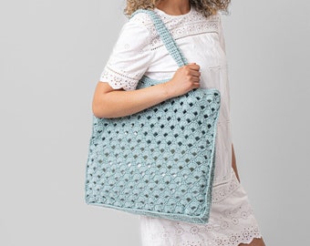 Beach Bag Crochet Kit | Easy Crochet Cotton Bag | Holiday Vacation Summer | Shell Fan Arcade Stitch Bag Pattern By Wool Couture