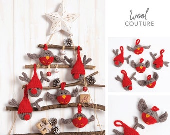 Christmas Knitting PDF Pattern Reindeer and Robin Baubles | Christmas Knitting Pattern PDF | Holidays PDF Knitting Pattern By Wool Couture