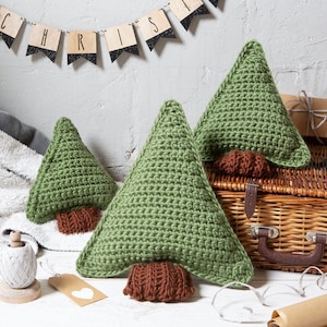 Christmas Tree Easy Crochet Kit. DIY Christmas Decoration Kit. Pine Tree Cushion Crochet Kit by Wool Couture.