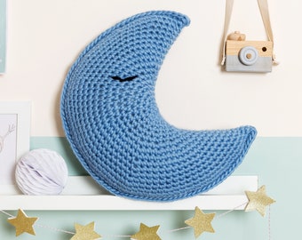 Moon Cushion Crochet Kit. Giant Moon Pillow Chunky Crochet kit. Easy crochet pattern by Wool Couture.