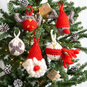 Knitted Christmas Baubles Kit. Intermediate Level Christmas Knitting. Santas Helpers Baubles Knitting Pattern By Wool Couture