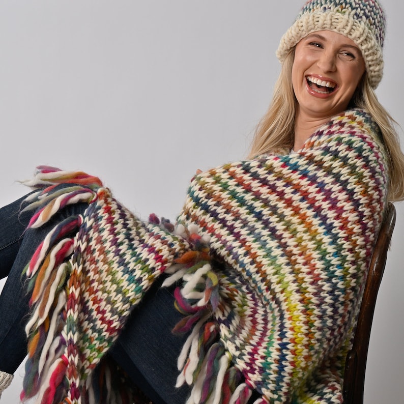 Ellie Easy Rainbow Hat Knitting Kit. Beanie Knit Kit. Rainbow Merino Yarn. Kit By Wool Couture Company image 3