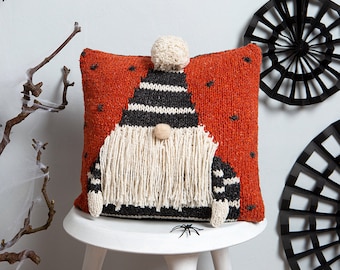 Gonk Halloween Cushion Cover Knitting Kit | Autumn Halloween Interiors Homeware | Easy Knitting Pattern By Wool Couture