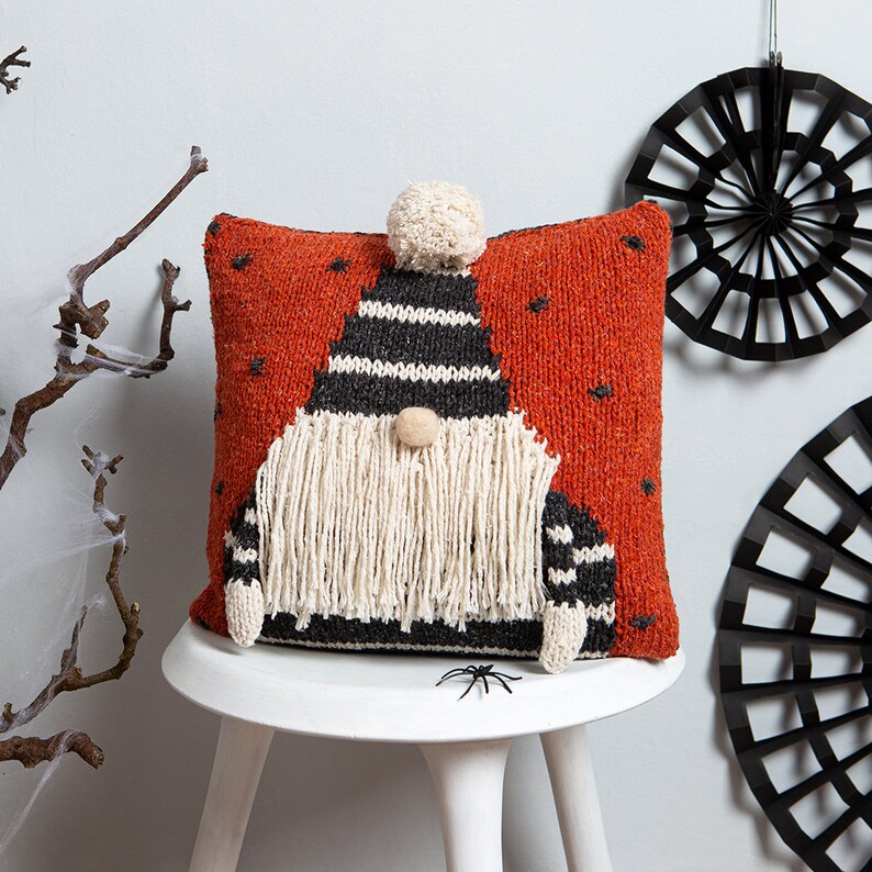 Gonk Halloween Cushion Cover Knitting Kit Autumn Halloween Interiors Homeware Easy Knitting Pattern By Wool Couture image 1