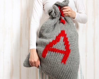 Santa Sack Knitting Kit. Christmas Knitting Kit. Easy Knitting Kit. Pattern by Wool Couture