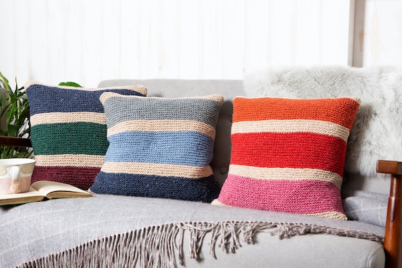 Cushion Knitting Kit. Beginners Knit Kit. Learn to Knit. Easy Knit Kit. Pride Cushion Kit. Rainbow Cushion Knitting Kit by Wool Couture.