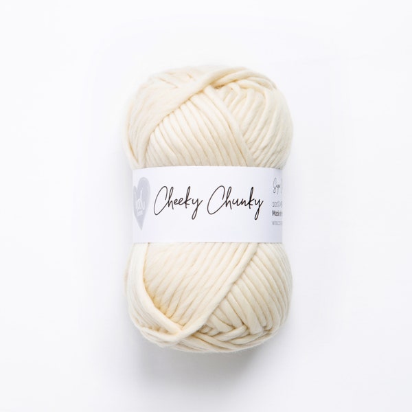 Cream Super Chunky Yarn.  Cheeky Chunky Yarn by Wool Couture. 100g Ball Chunky Yarn in White Cream.  Pure Merino Wool.