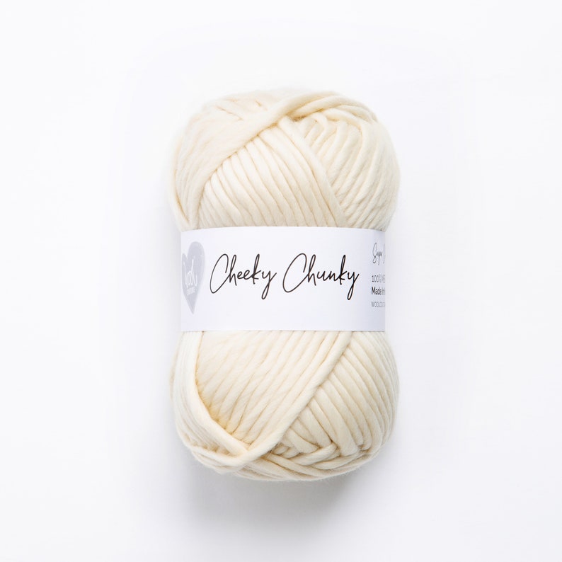 May include: A ball of off-white yarn labeled "Cheeky Chunky" with a heart logo.