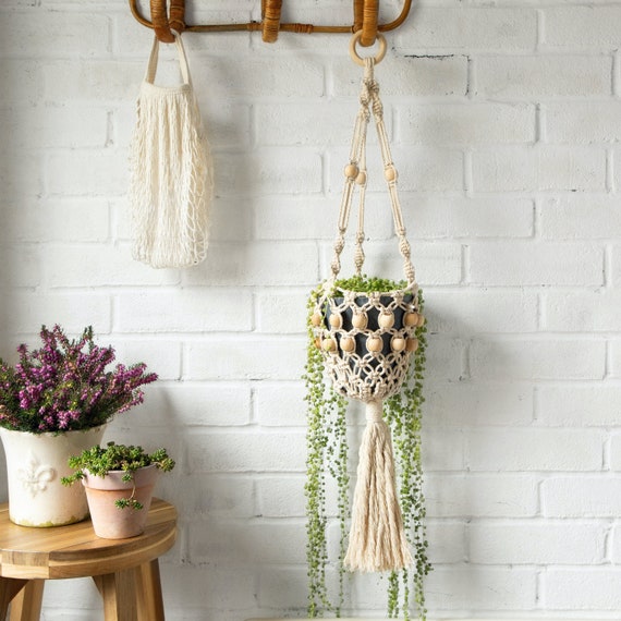 Suspension plantes , fleur ou bougie en macramé et son vase - Un